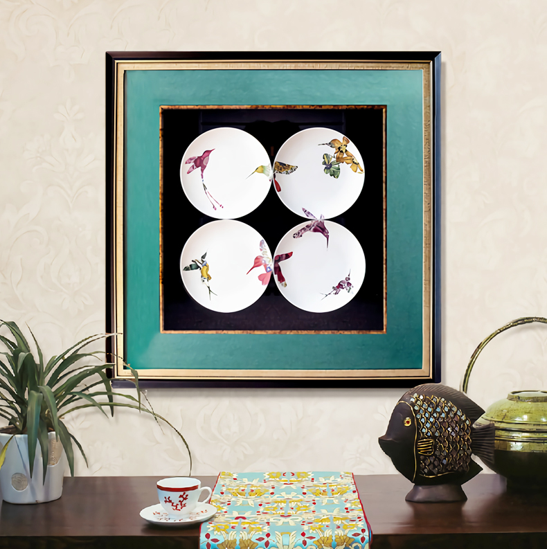 設(shè)計(jì)師樣板間實(shí)物盤子畫 現(xiàn)代輕奢餐廳玄關(guān)立體掛畫 錦瓷